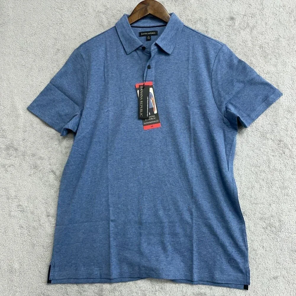 NEW Banana Republic Men's M Luxe Touch Performance Polo Shirt Blue